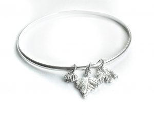 Silver bangle with two leaves