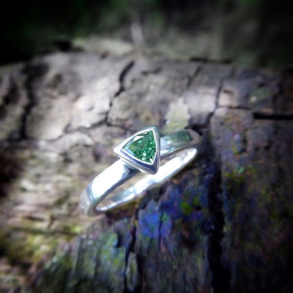 Tsavorite triangular silver ring